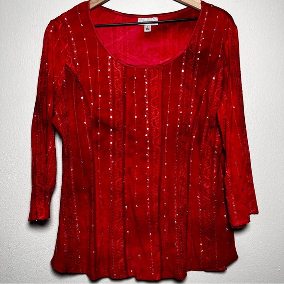 VTG 90s Women Whymsigoth Top Large Red Corset Sequin Fairy Grunge Western - Picture 1 of 8